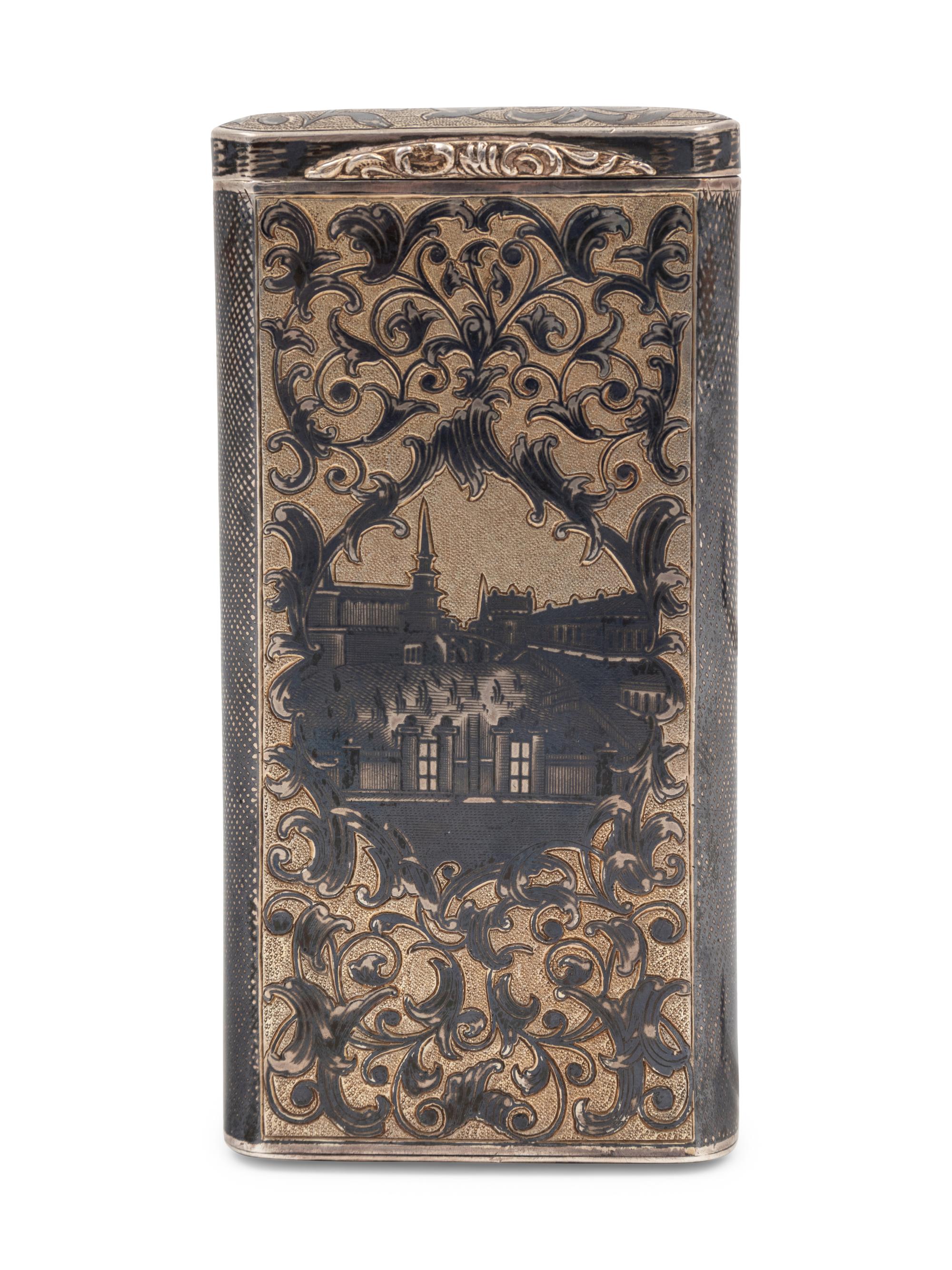 A Russian Silver-Gilt and Niello Cigar Case