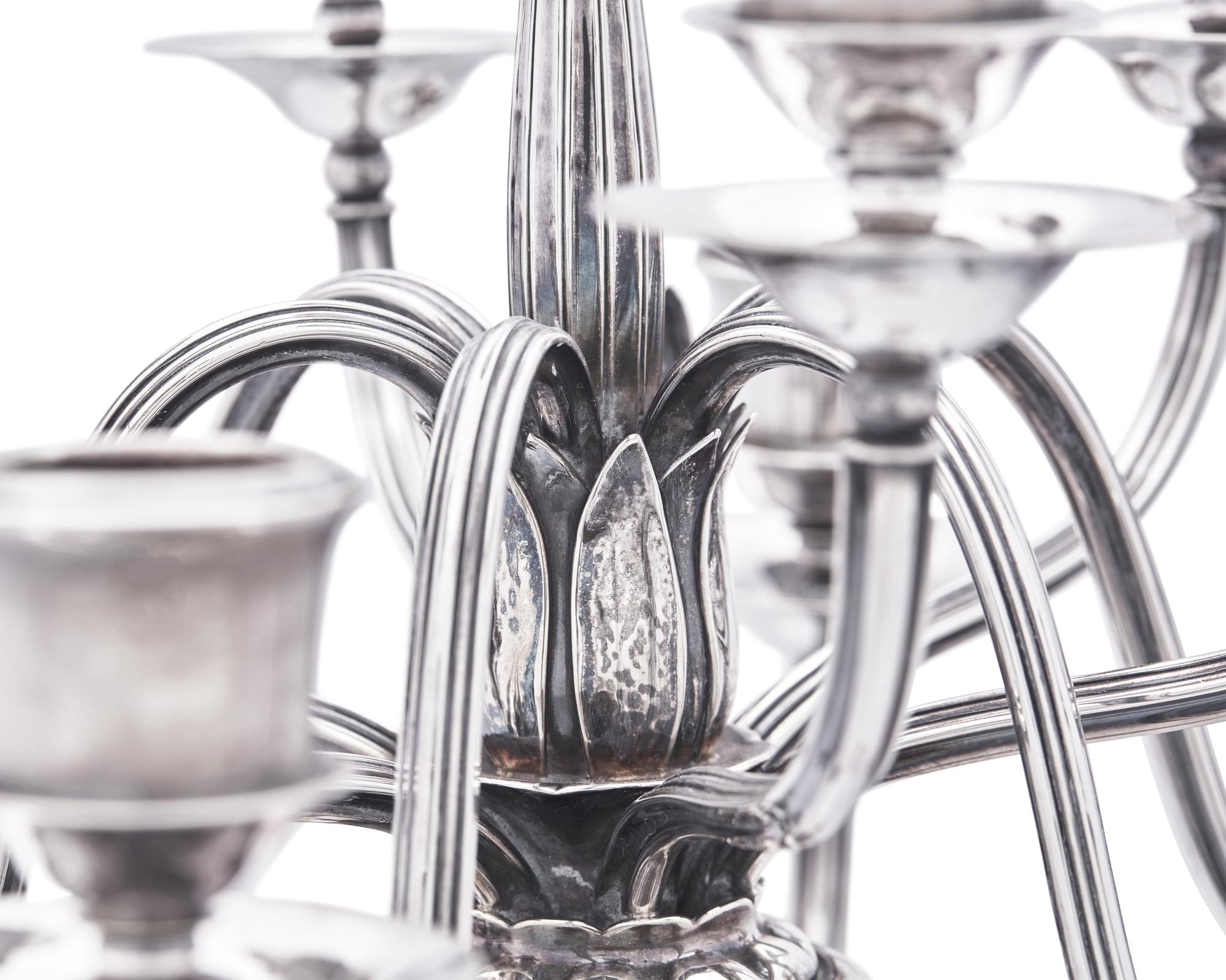 An Impressive Pair of Harald Nielsen Designed Georg Jensen Silver Thirteen-Light Candelabra