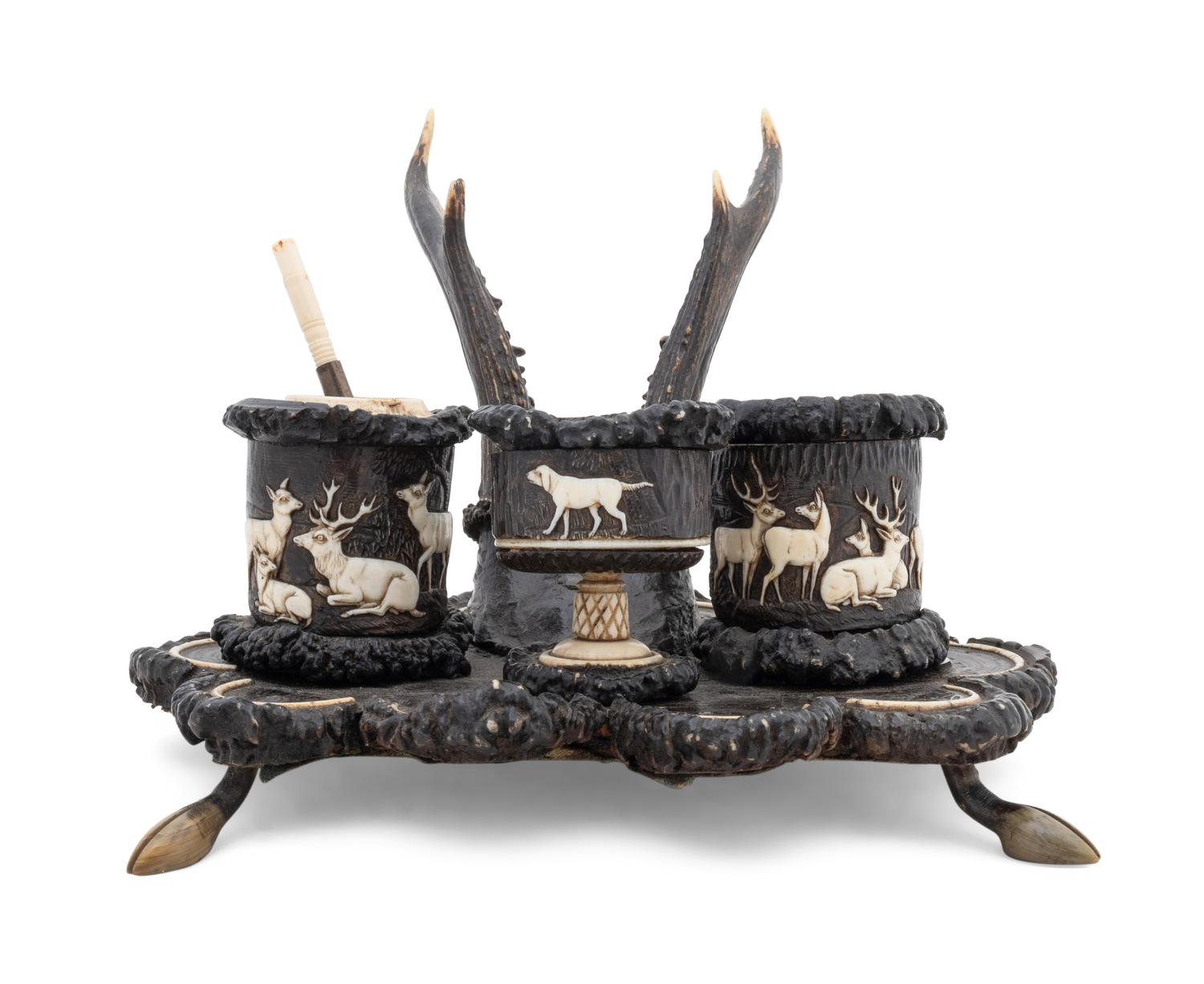 A German Stag-Antler Inkstand