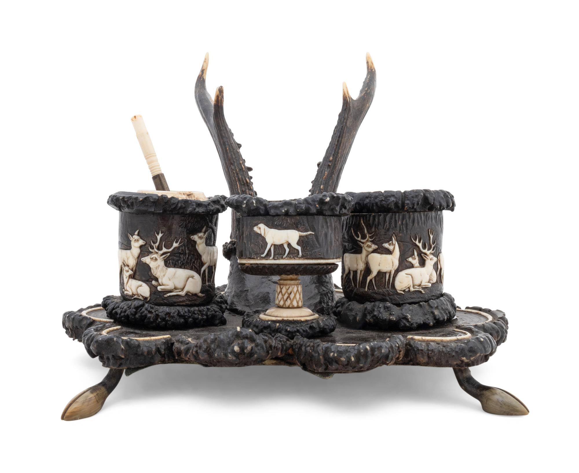 A German Stag-Antler Inkstand
