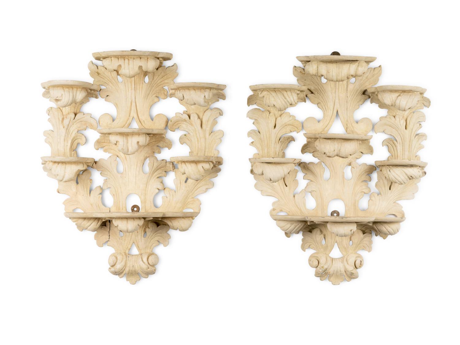 A Pair of Northern European Cream-Painted Brackets