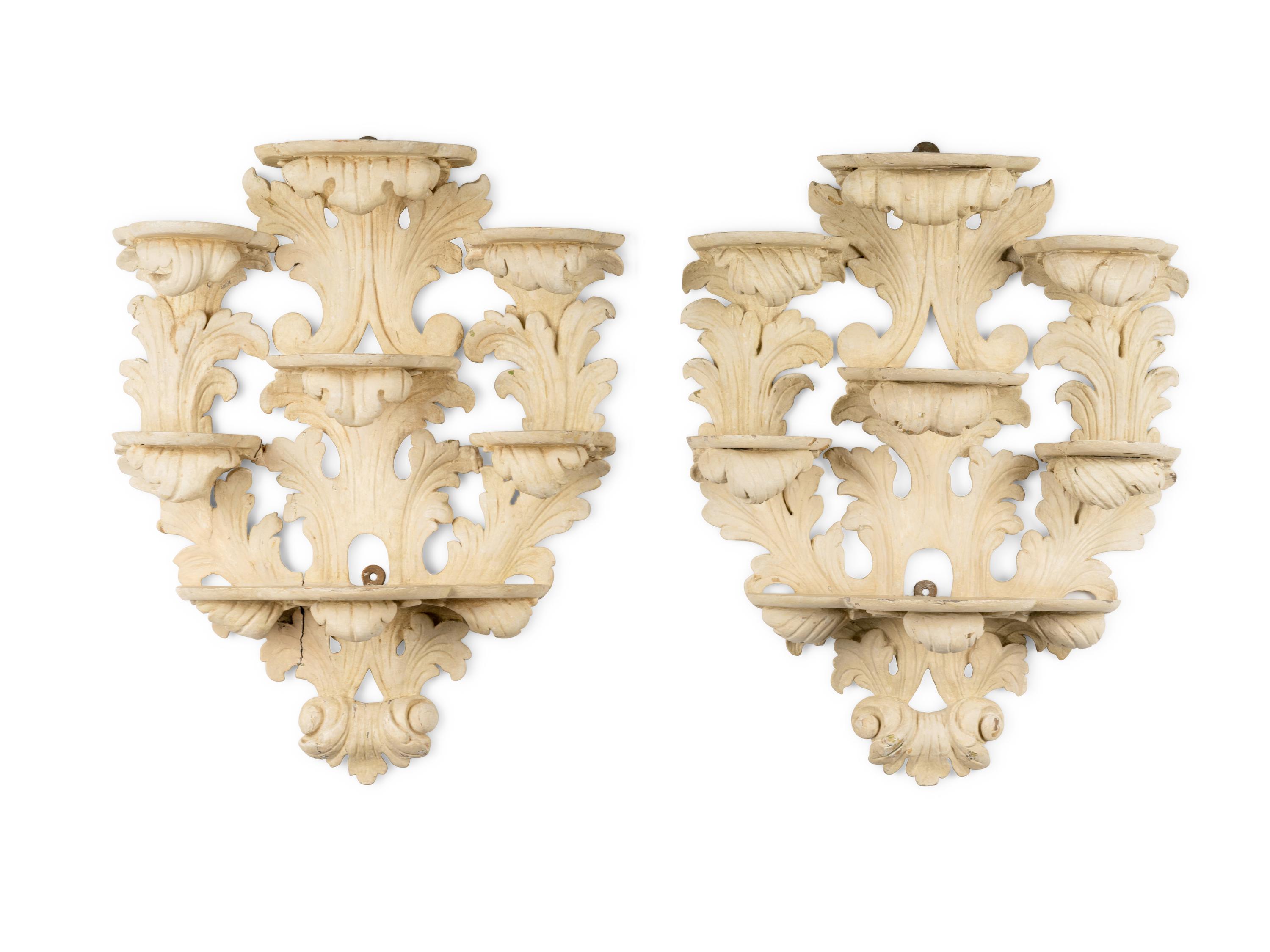 A Pair of Northern European Cream-Painted Brackets