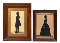Two Full Length Cut and Paste Silhouettes, Hubbard Gallery, Height of taller frame 15 3/4 x width 11 7/8 inches.