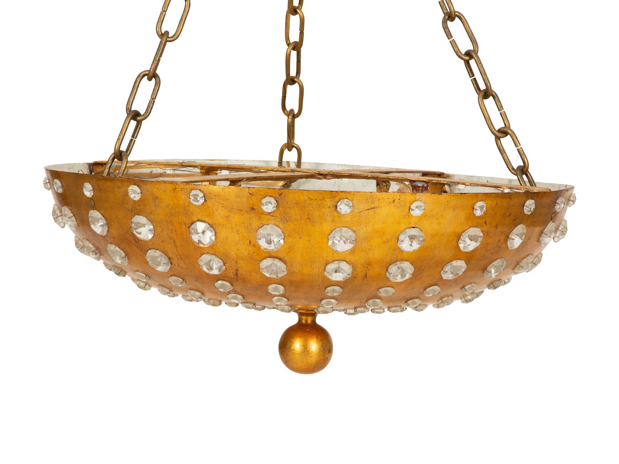 A Pair of French Gilt Metal and Cut Glass Plafonniers