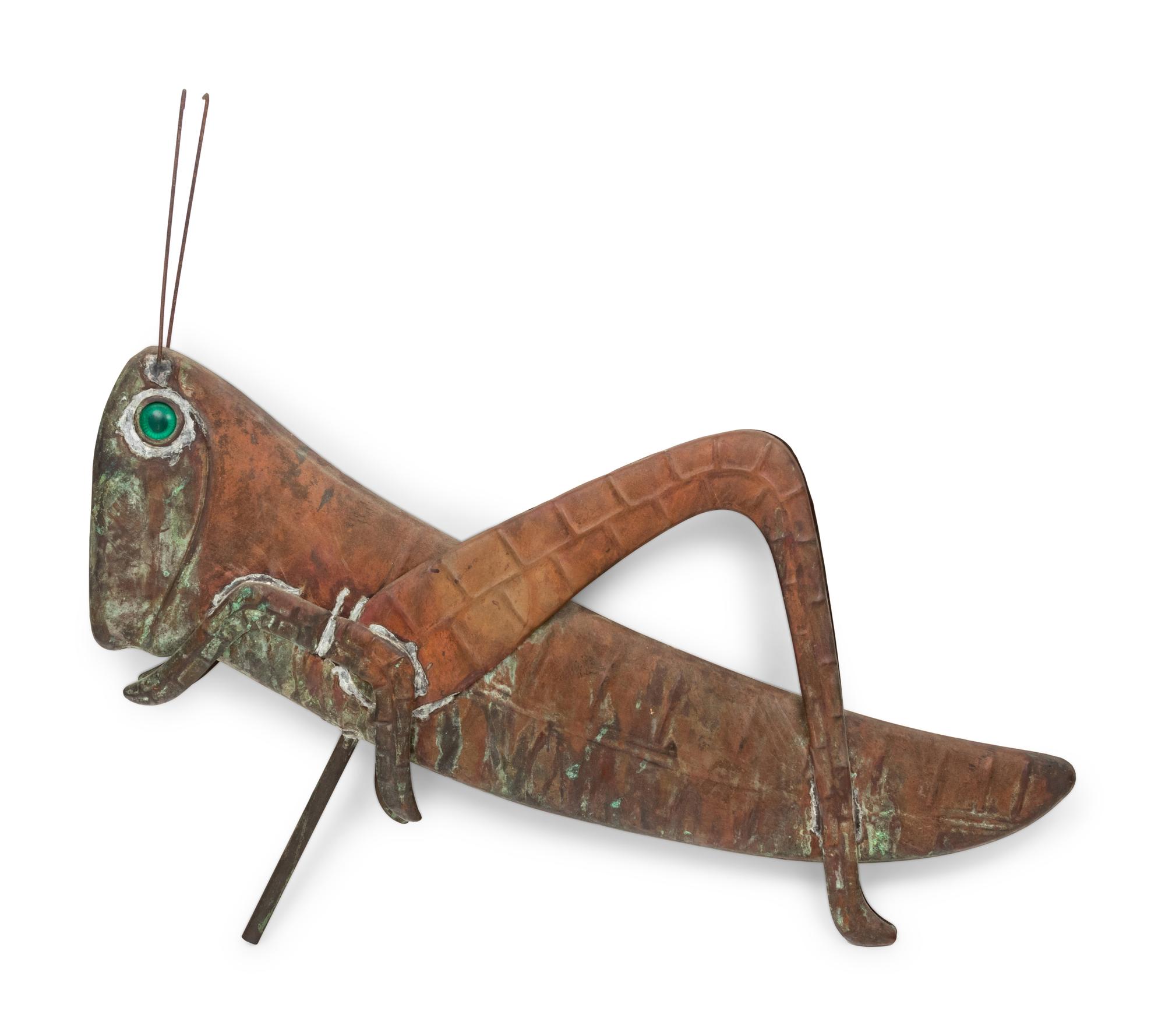 A Molded Copper and Glass Inset Grasshopper Weathervane
