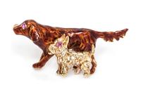 A 14 Karat Yellow Gold, Ruby and Polychrome Enamel Dog Motif Brooch, 6.70 dwts.