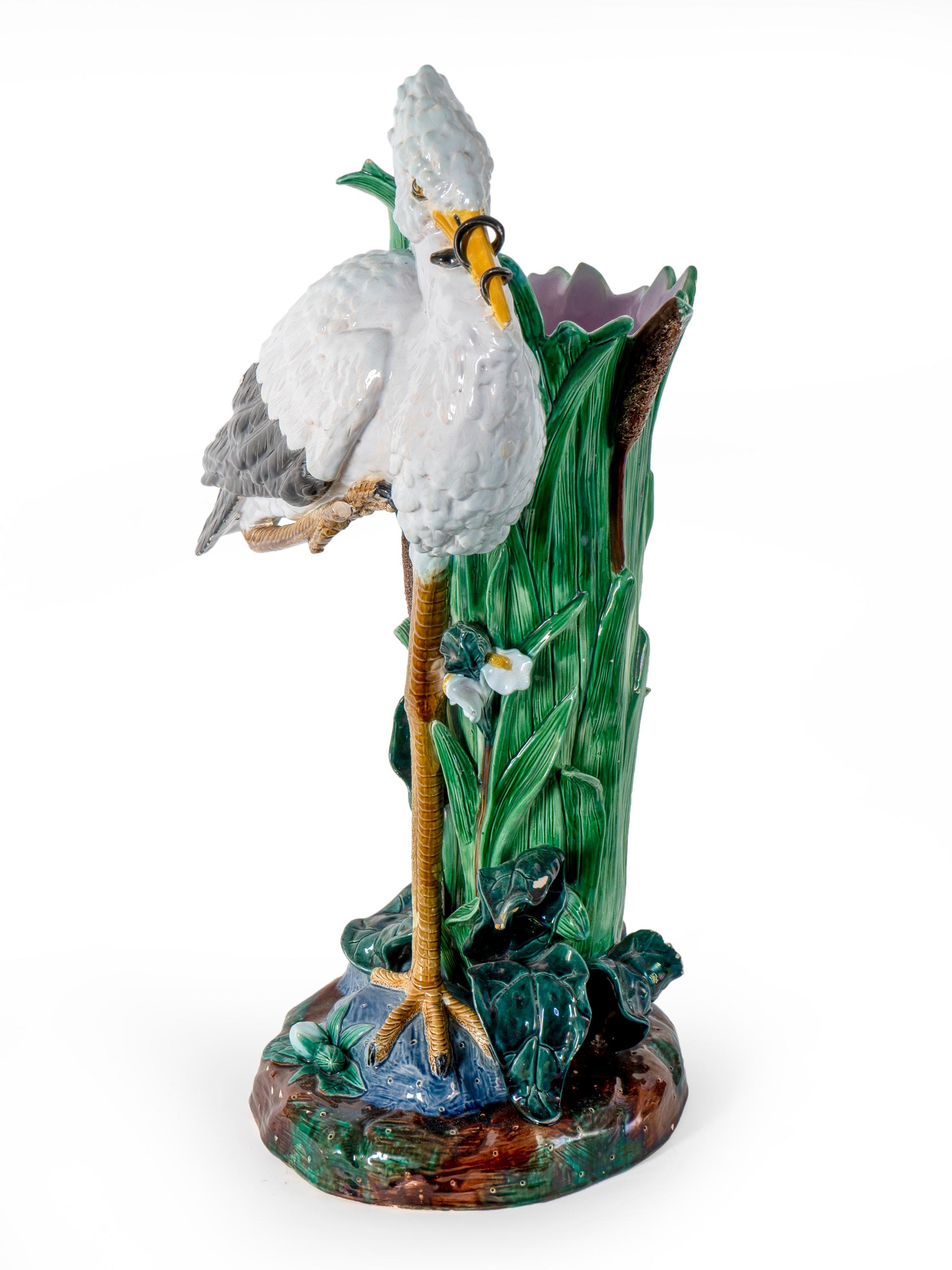 A Joseph Holcroft Majolica Heron-Form Umbrella Stand — 19TH CENTURY