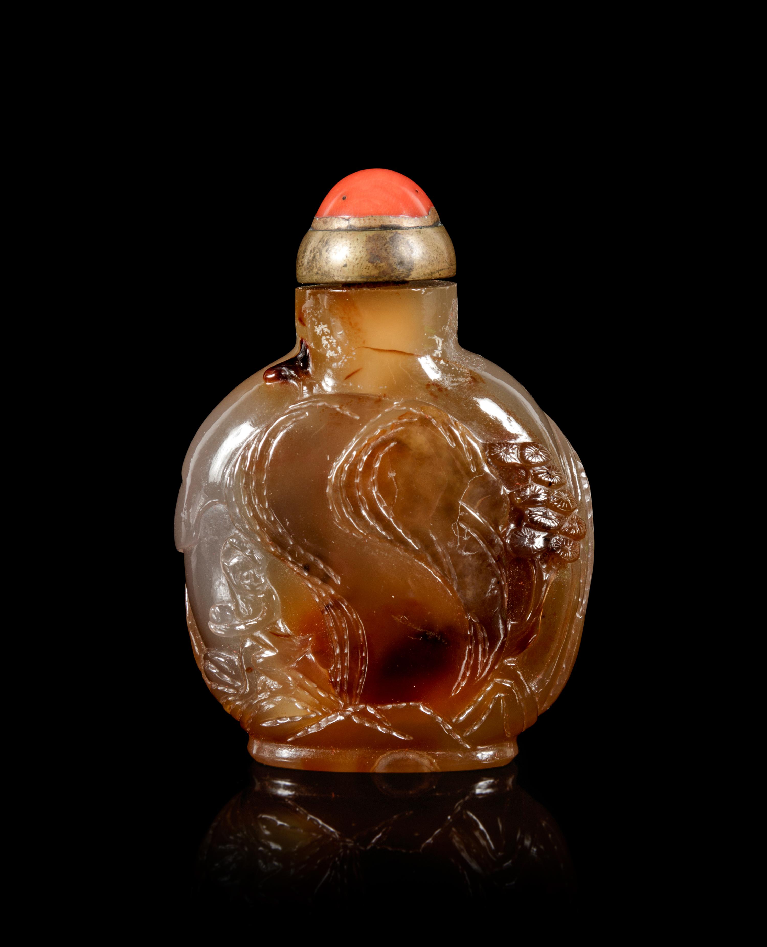 A Carved Agate Snuff Bottle