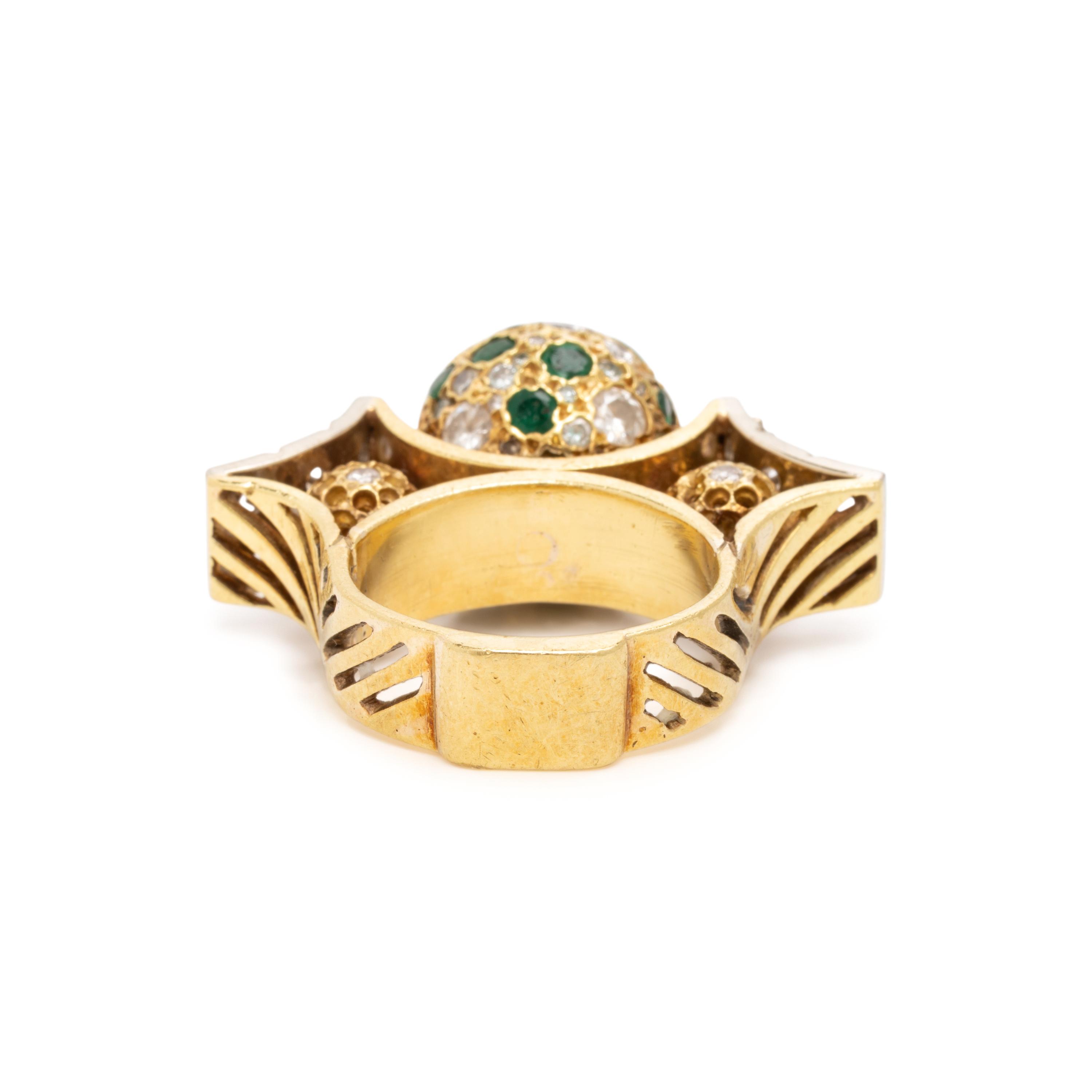 Diamond, Emerald, and Yellow Gold Ring