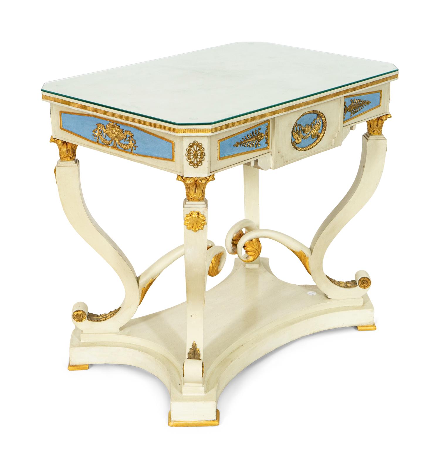 A Cream-Painted and Parcel Gilt Center Table