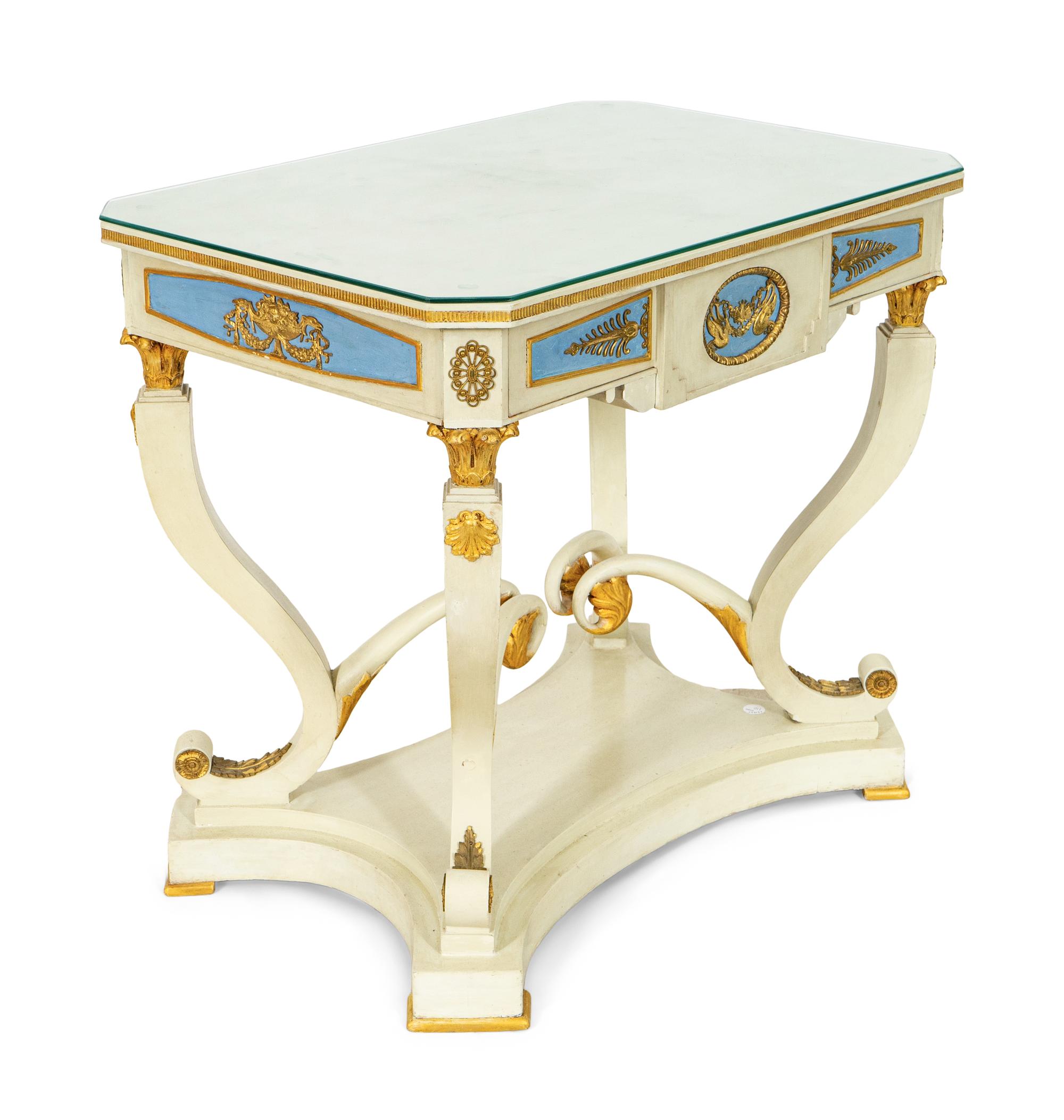A Cream-Painted and Parcel Gilt Center Table