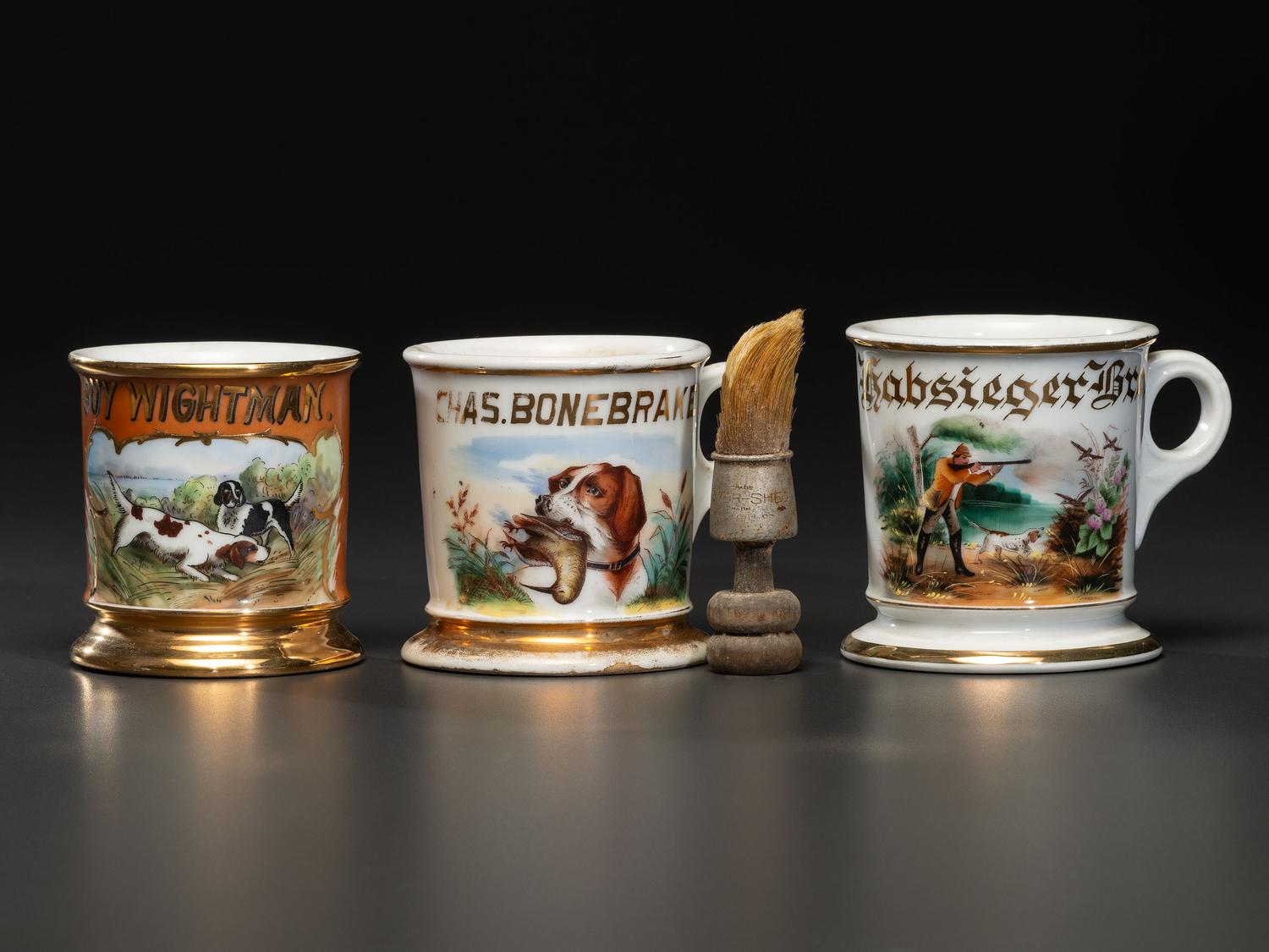 Three Hunter's Porcelain Occupational Shaving Mugs