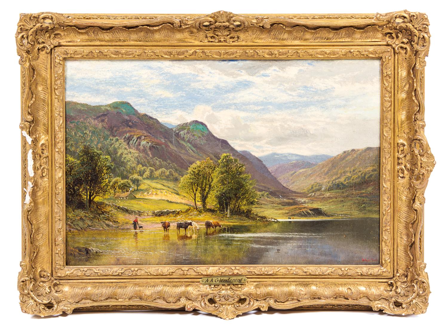 A. A. Glendening, (British, 1840-1903), Herd at the Lake