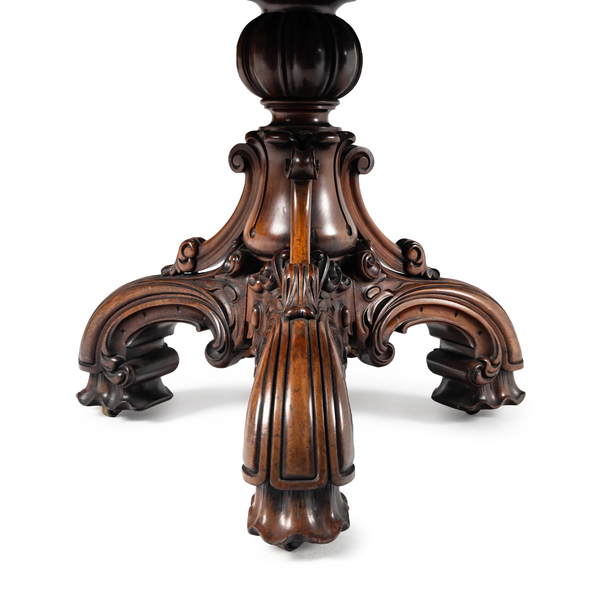 A Late William IV Carved Walnut and Specimen Marble Center Table