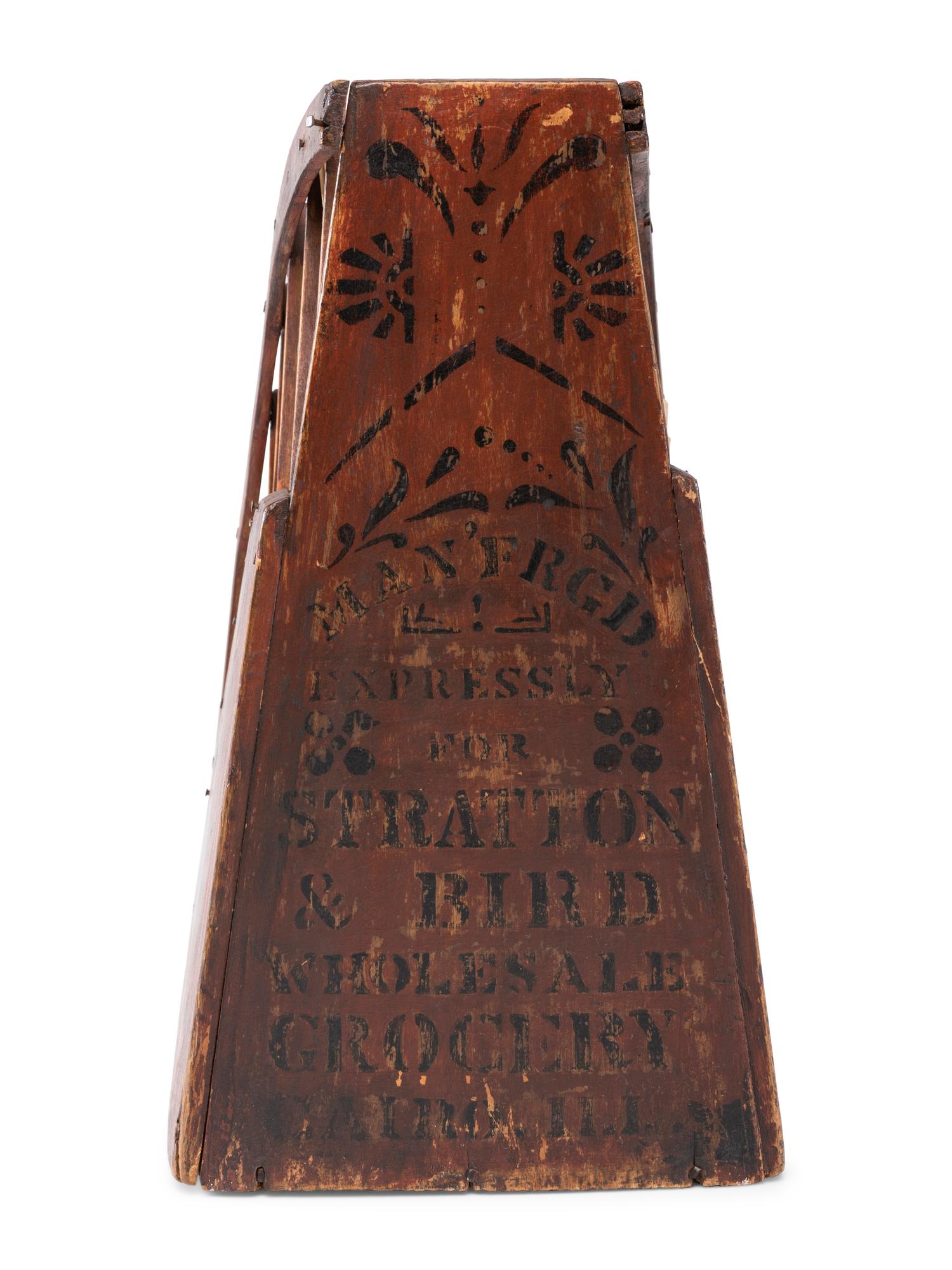 A Stenciled Wood Stratton & Bird Countertop Bag Rack