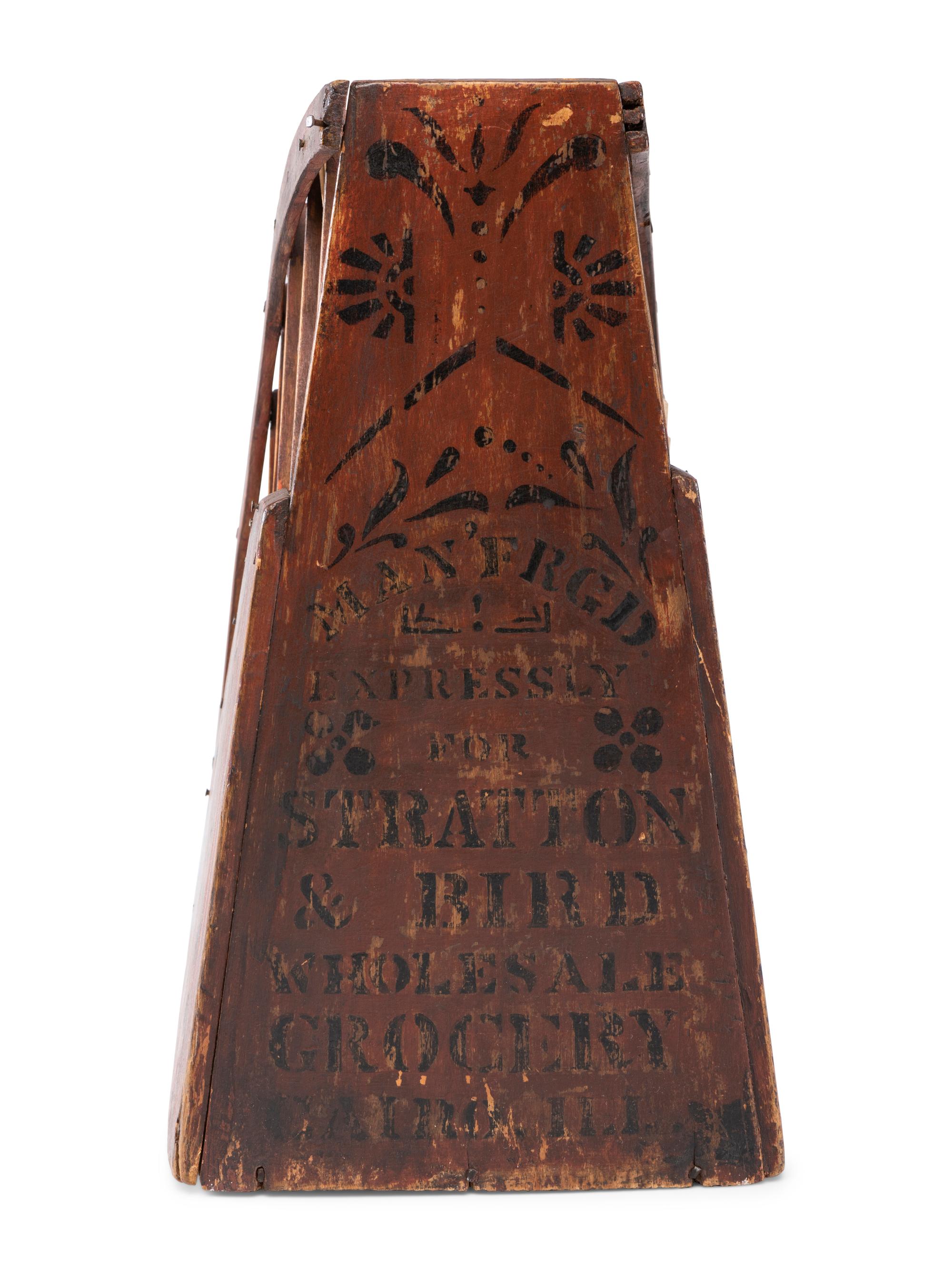 A Stenciled Wood Stratton & Bird Countertop Bag Rack