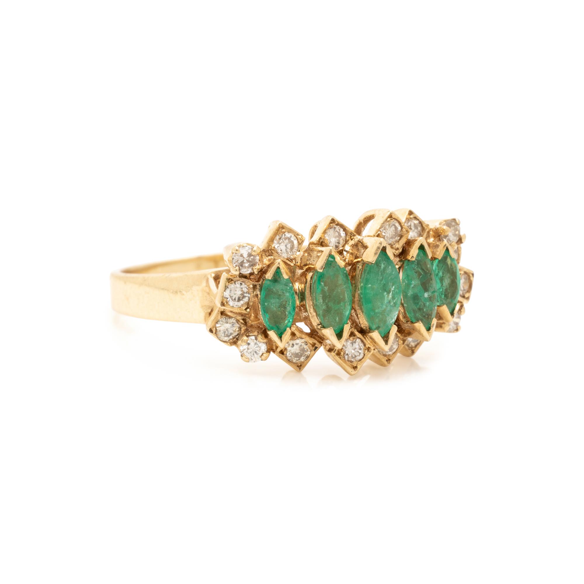 Emerald, Diamond, and Yellow Gold Ring