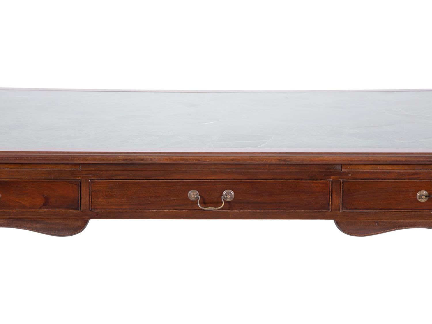 A Georgian Style Mahogany Partner's Desk with Inset Marble Top