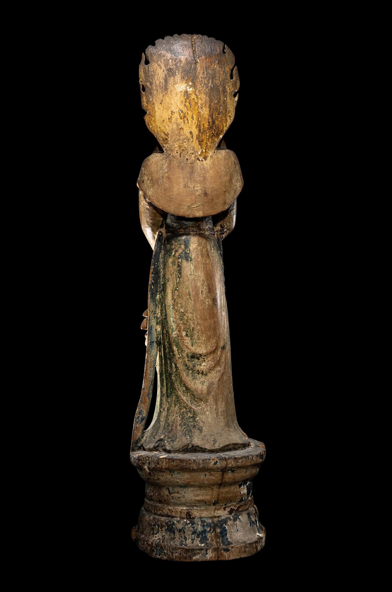 A Chinese Polychrome Lacquered Wood Guanyin