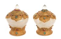 A Pair of Gilt Filigree Mounted Rock Crystal Covered Bowls Height 5 1/4 inches. — 20TH CENTURY