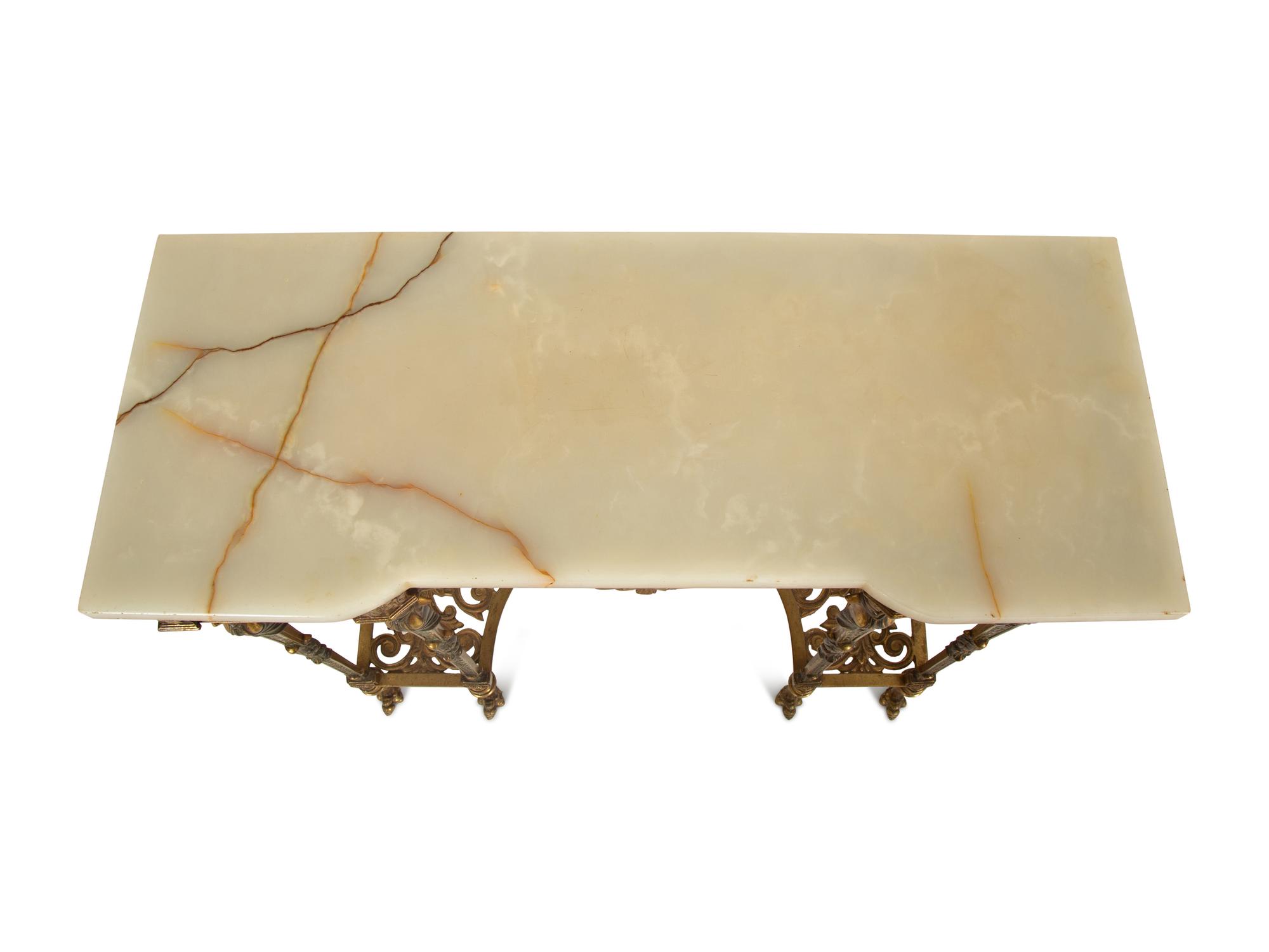A Continental Gilt Metal Onyx Top Small Console Table
