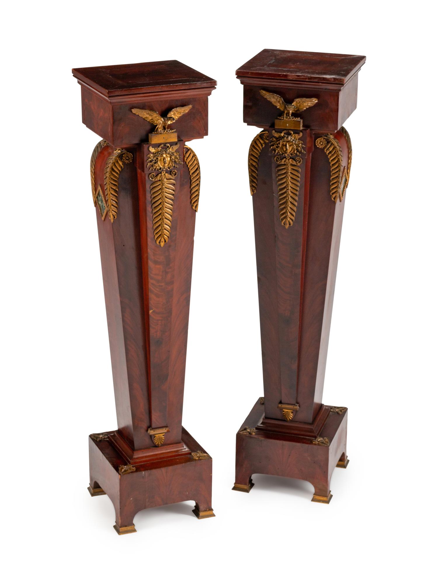 A Pair of Baltic Neoclassical Style Gilt-Bronze-Mounted Mahogany Pedestals
