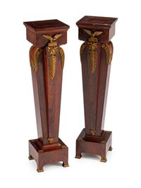 A Pair of Baltic Neoclassical Style Gilt-Bronze-Mounted Mahogany Pedestals