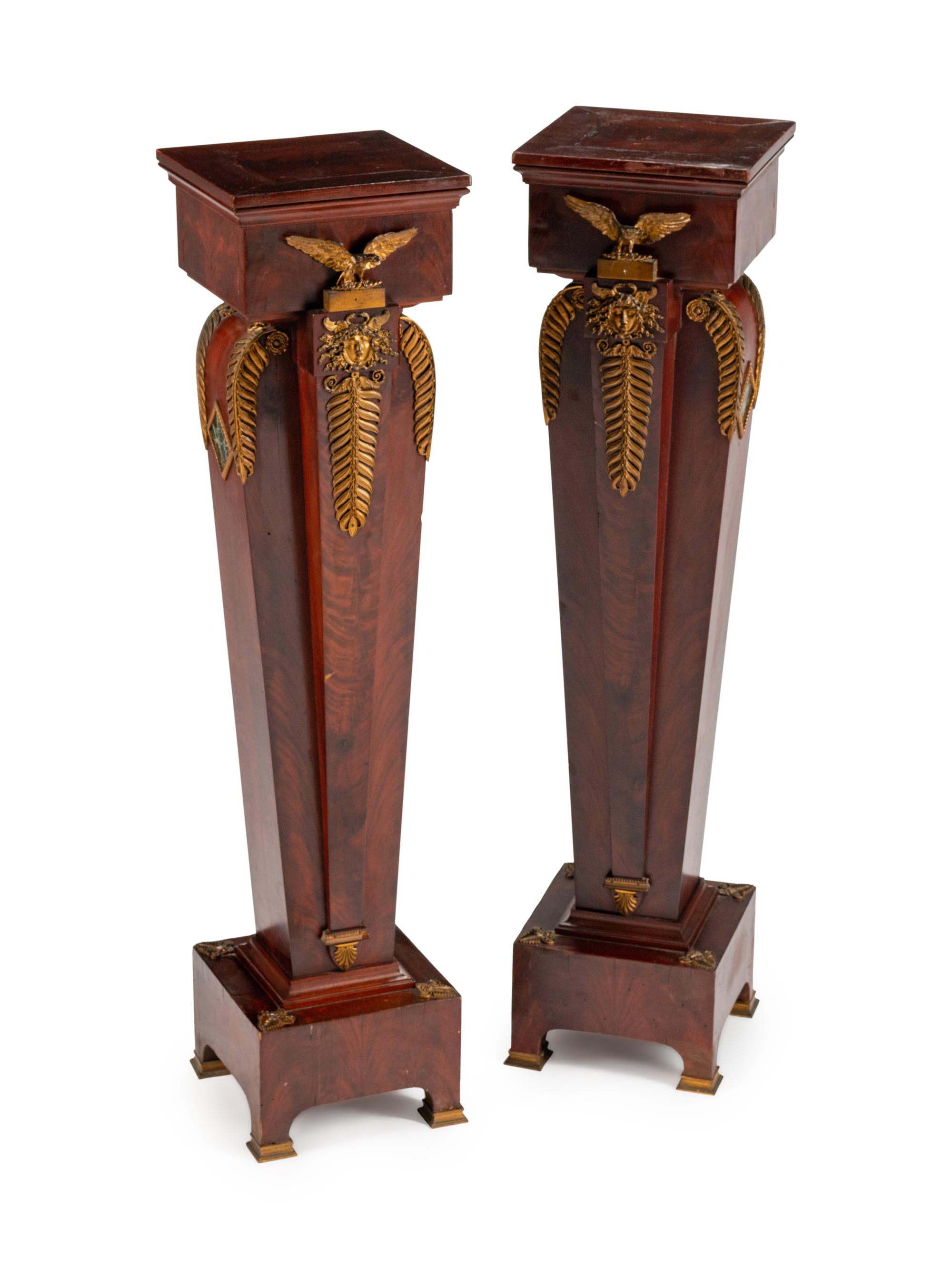 A Pair of Baltic Neoclassical Style Gilt-Bronze-Mounted Mahogany Pedestals