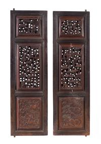 Two Chinese Hardwood Panels Height of each 23 1/2 x width 7 inches.