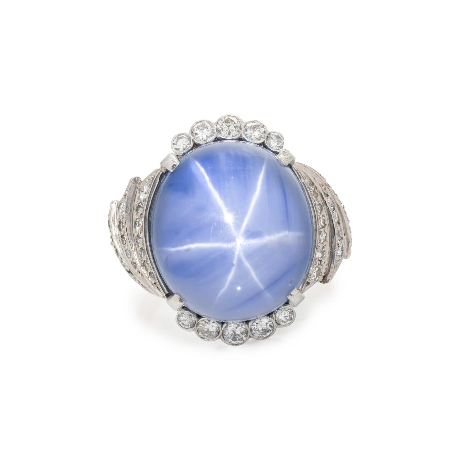 CEYLON STAR SAPPHIRE AND DIAMOND RING