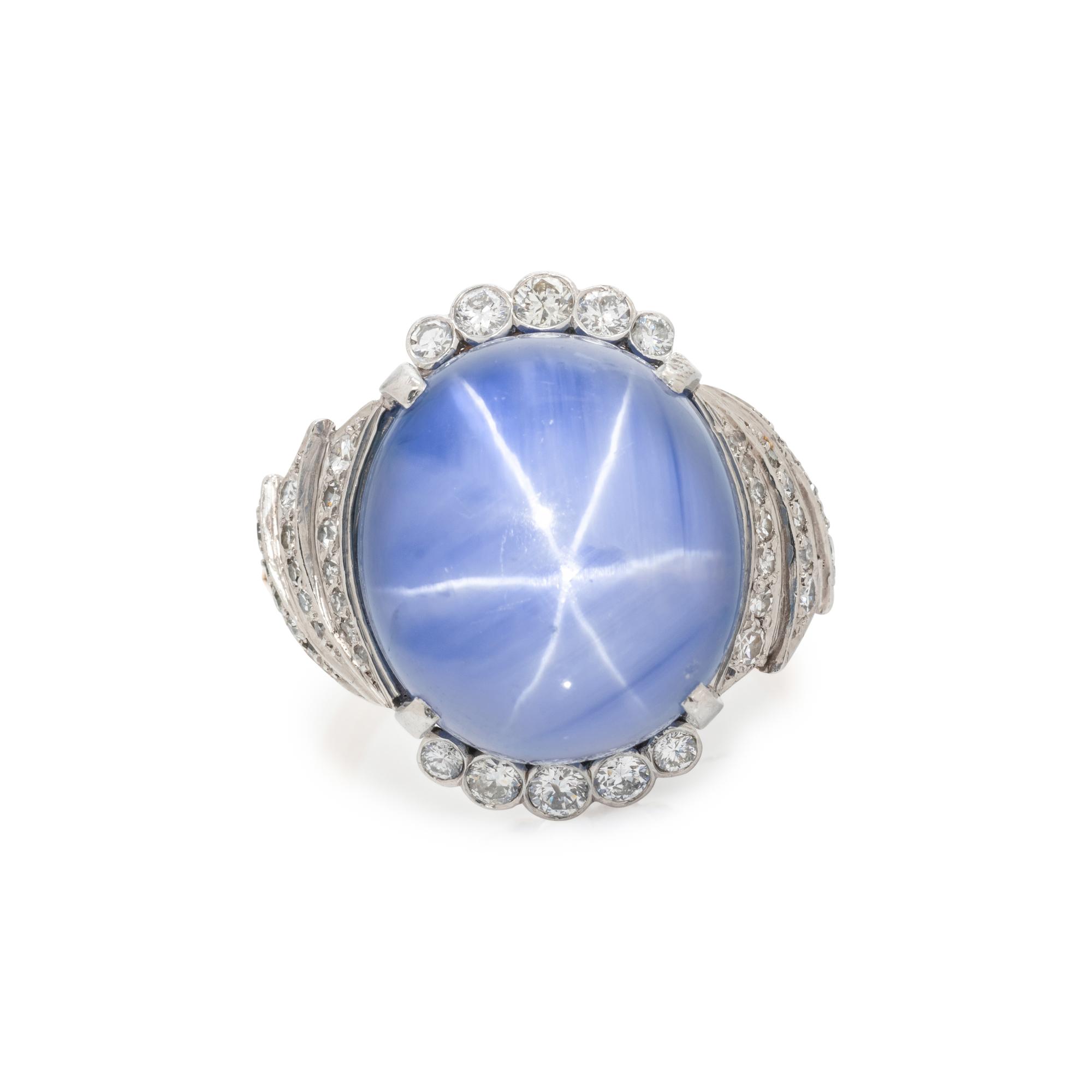CEYLON STAR SAPPHIRE AND DIAMOND RING