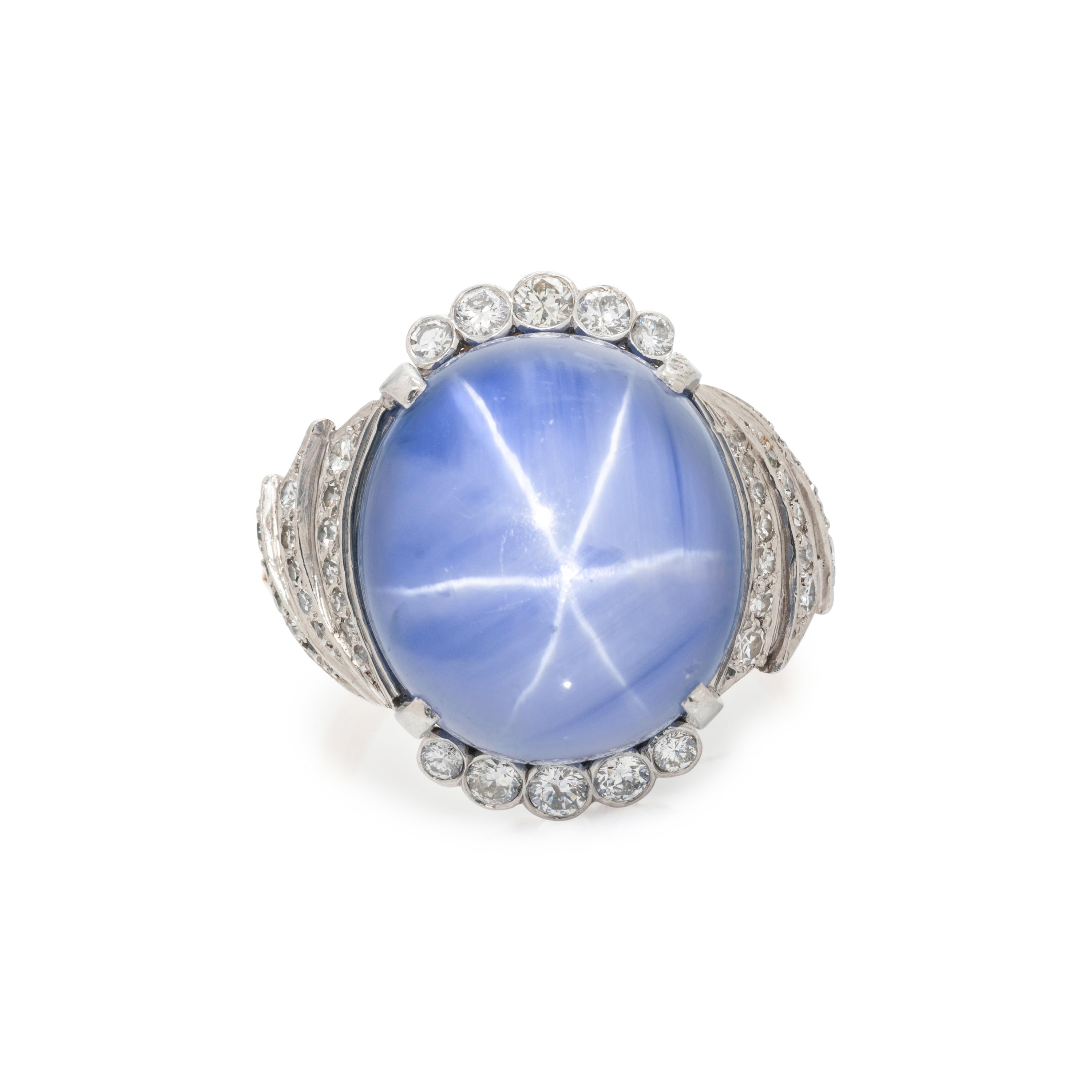 CEYLON STAR SAPPHIRE AND DIAMOND RING