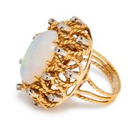 An 18 Karat Yellow Gold, Opal and Diamond Ring,