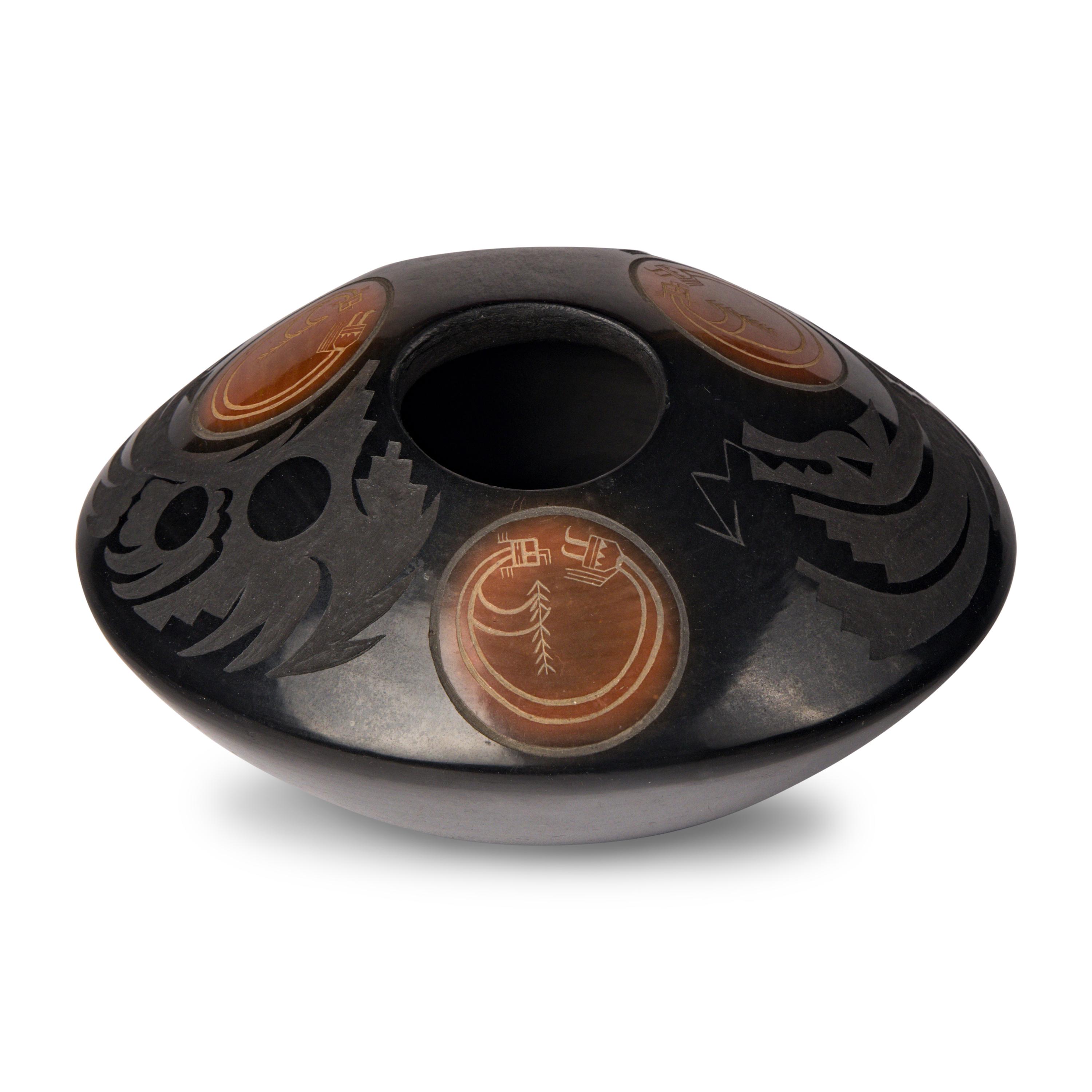 Grace Medicine Flower and Camilio Tafoya (Santa Clara, b. 1938 / 1902-1995) — Black and Sienna Sgraffito Pottery Jar
