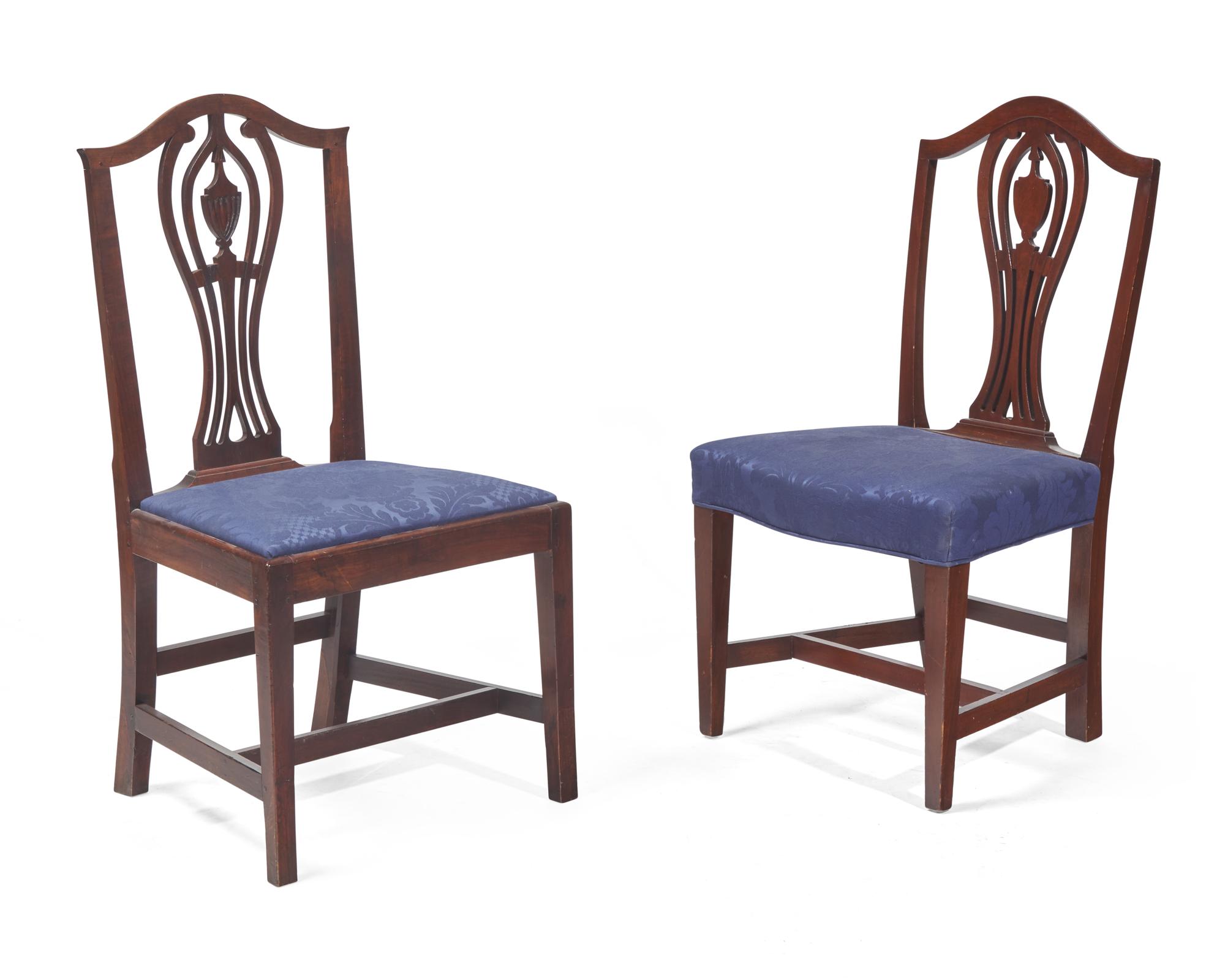 An assembled group of twelve Federal mahogany pedestal-back dining chairs, Massachusetts, circa 1790-1800