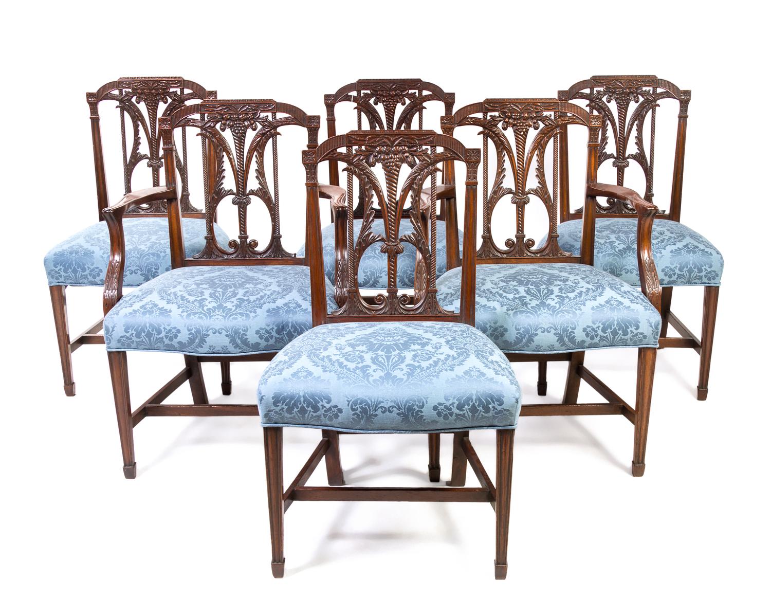 A Set of Eight Sheraton Style Mahogany Dining Chairs Height 35 inches. — LATE 19TH CENTURY