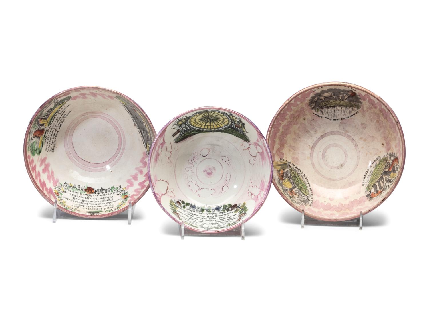 Four Sunderland Luster Center Bowls