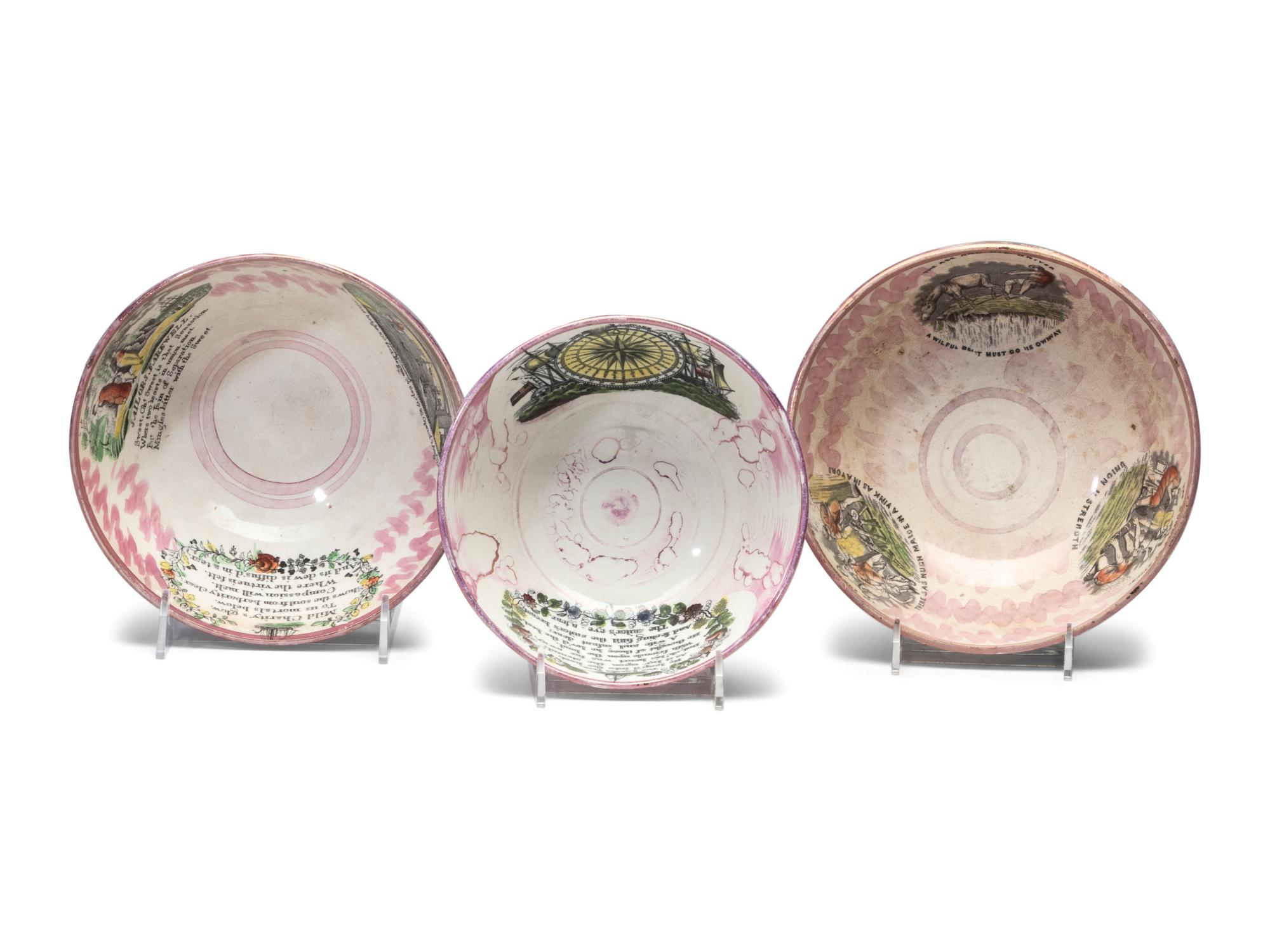Four Sunderland Luster Center Bowls