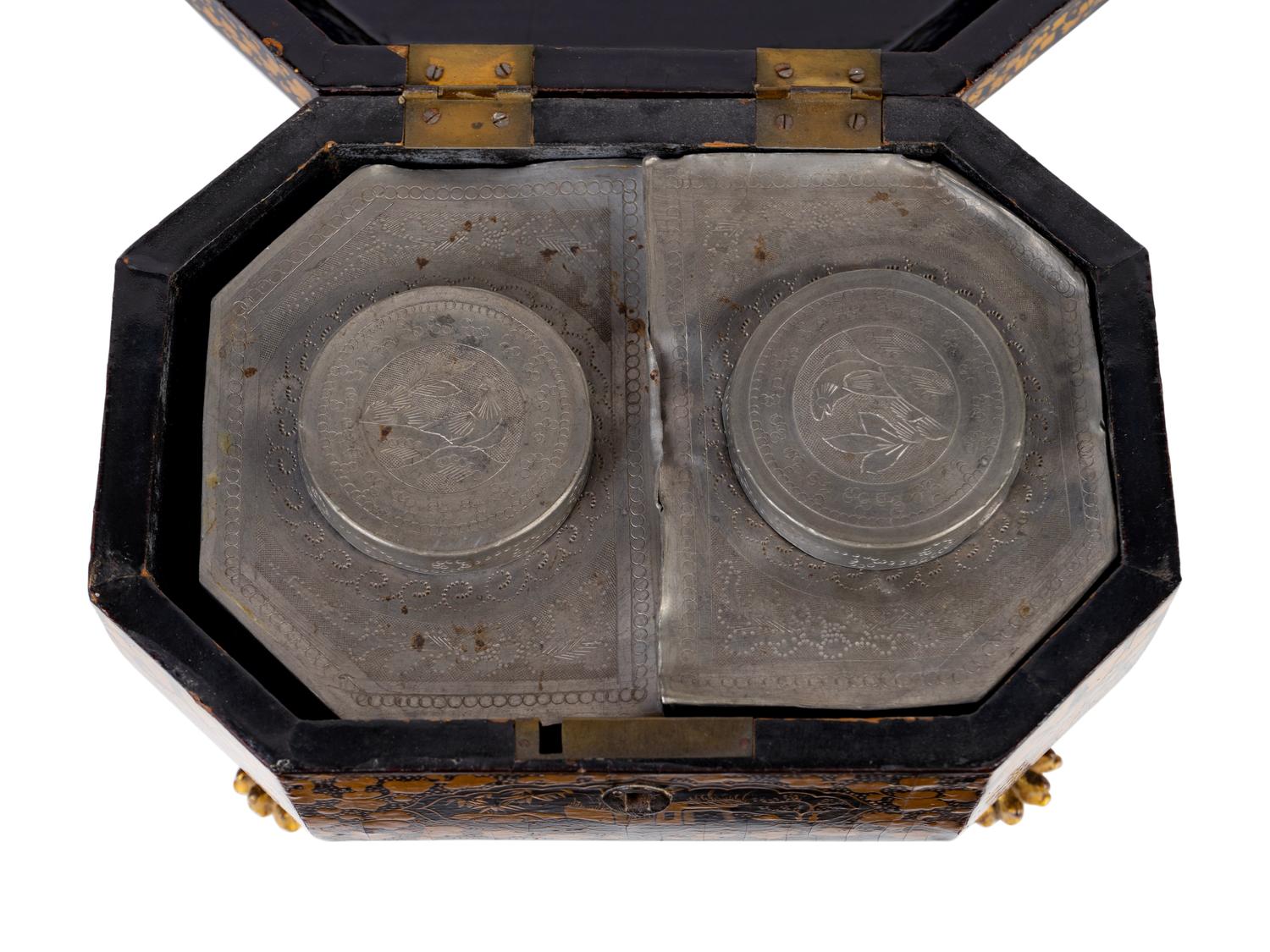 A Chinese Export Black and Gilt Lacquer Tea Caddy — 19TH CENTURY