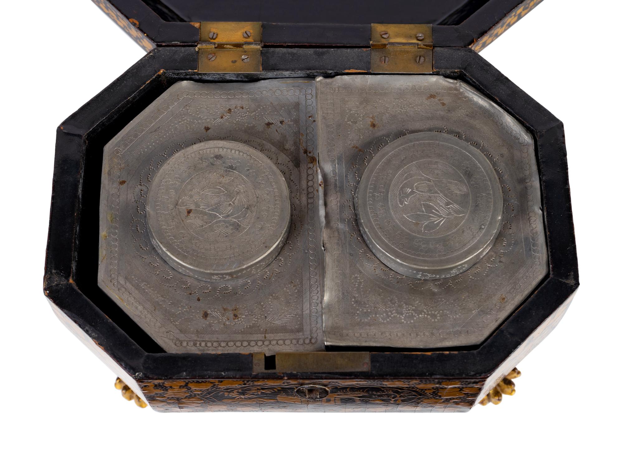 A Chinese Export Black and Gilt Lacquer Tea Caddy — 19TH CENTURY