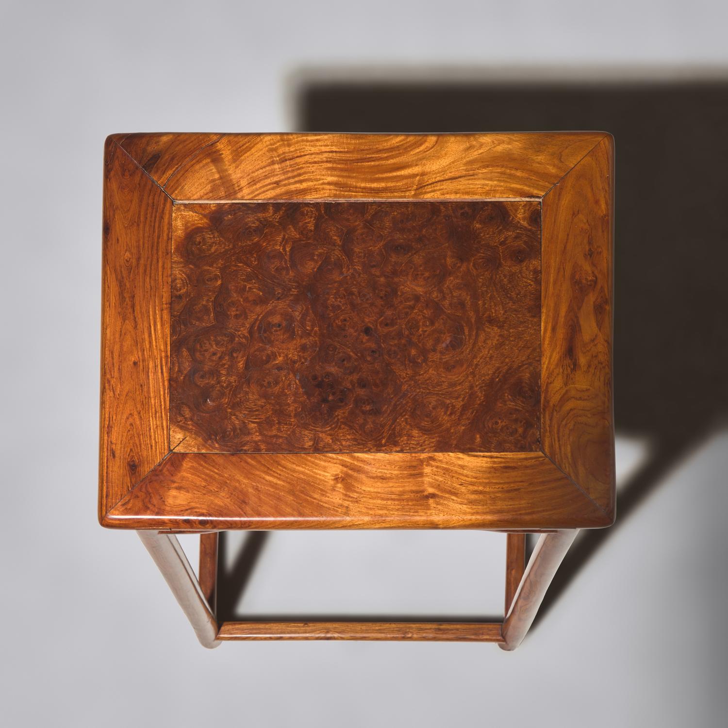 A Chinese Hardwood, Probably Huanghuali, and Burlwood Incense Stand, Xiangji , 20th Century 二十世紀 或黃花梨嵌癭木香几