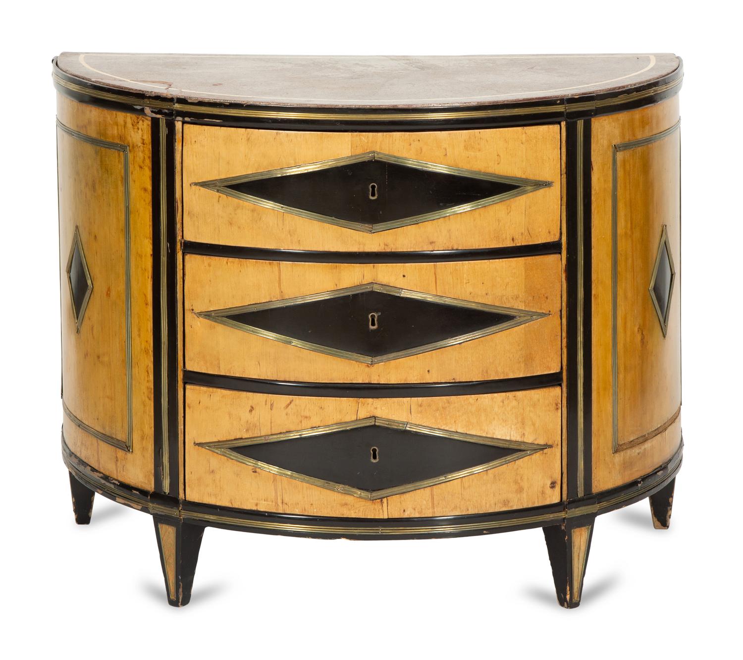 A Russian Neoclassical Part-Ebonized Birch Bowfront Commode