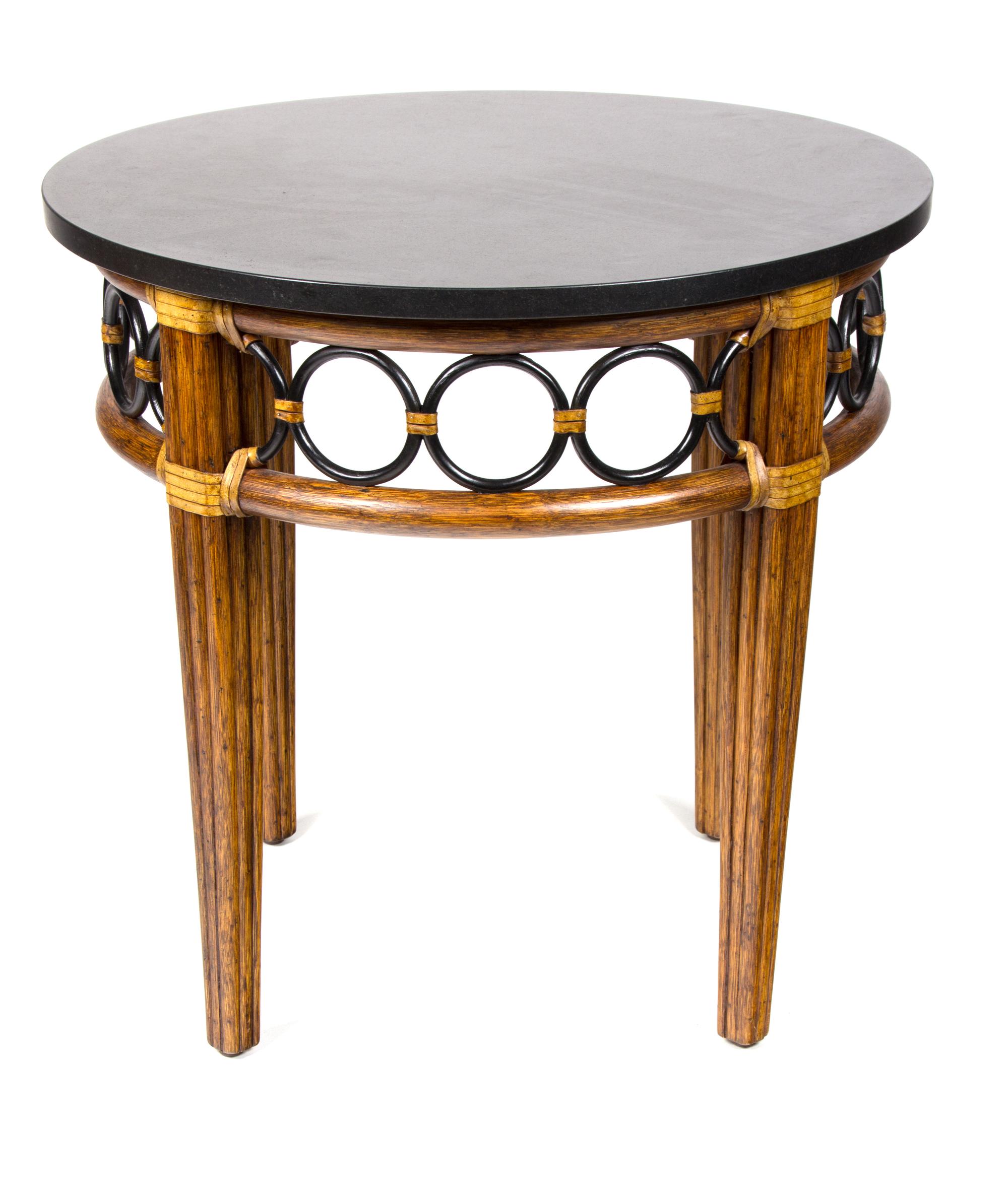 A McGuire Bamboo and Marble Low Table Height 23 1/4 inches.