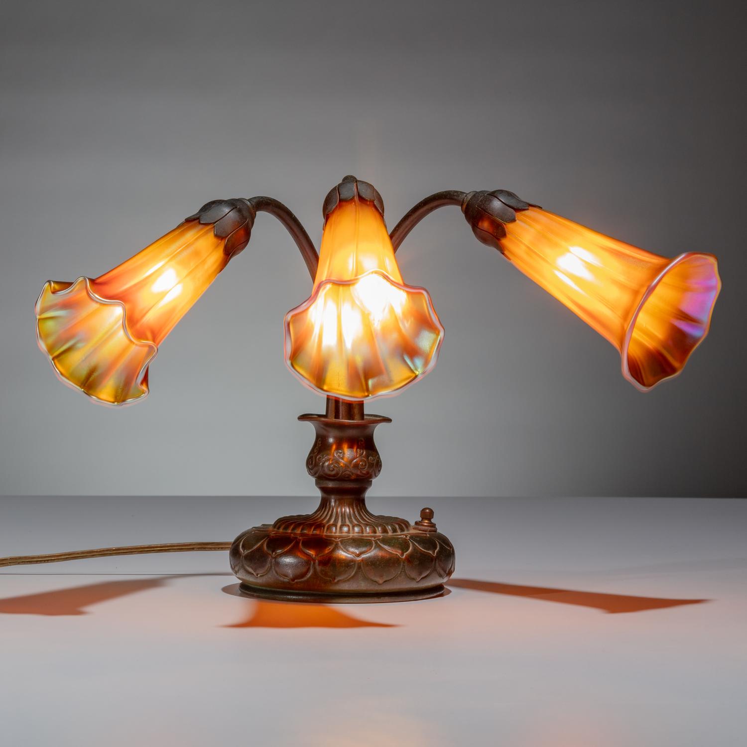 Tiffany Studios New York (American, 1892–1930) — Three-Shade Lily Lamp