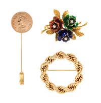 A Collection of Yellow Gold Brooches, 15.30 dwts.