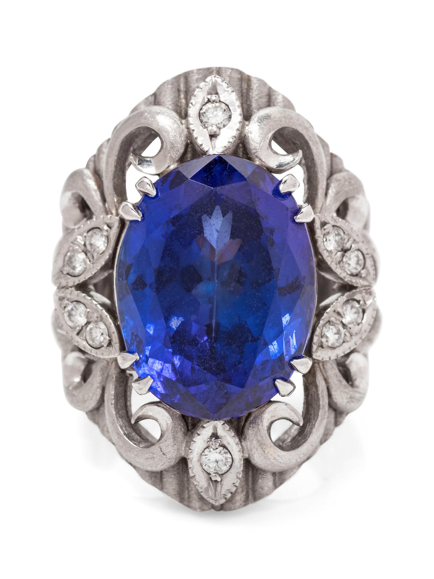 A Platinum, Tanzanite and Diamond Ring,