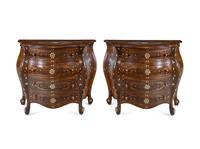 A Near Pair of Syrian Mother-of-Pearl Inlaid Walnut Bombe Chests