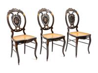 Five Victorian Lacquer and Mother-of-Pearl Inlaid Side Chairs