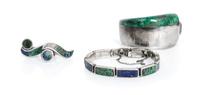 A Group of Mexican Silver, Turquoise and Lapis Jewelry, Los Castillo Length of one necklace 15 inches.