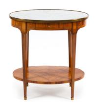 A Louis XVI Style Gilt Metal Mounted Tulipwood Side Table Height 29 x width 28 3/4 x depth 19 inches. — CIRCA 1900